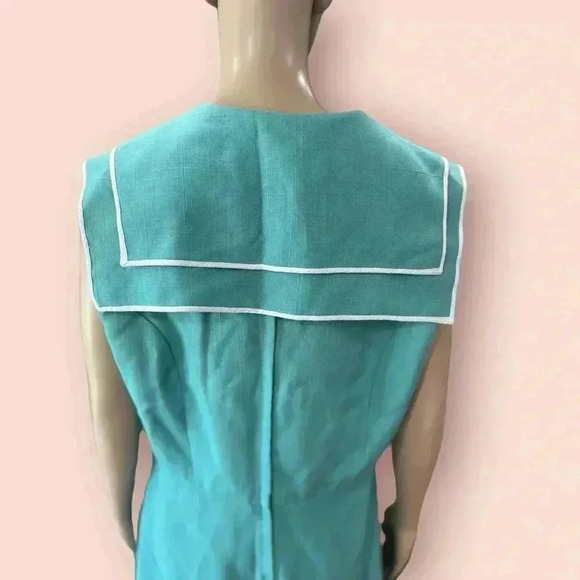 Vintage sea foam green Moycashel Linen Mid Century fit n flare dress-XL - Picture 4 of 7